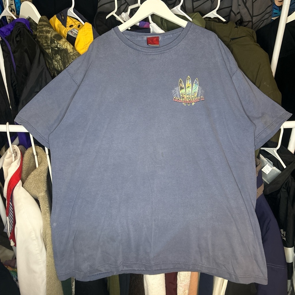 Vintage 90s Cocoa Beach Florida Faded Blue Surf Tee XL - Picture 3 of 4